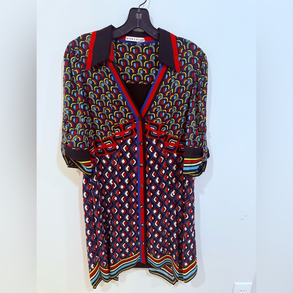 Alice + Olivia Colorful Geometric Shirt Dress